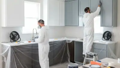 Cabinet painting in Anaheim, CA for kitchen cabinet refinishing with a durable, smooth finish