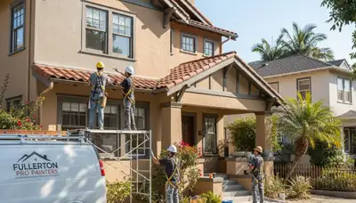 Professional Anaheim, CA painting contractor preparing a home exterior for repainting